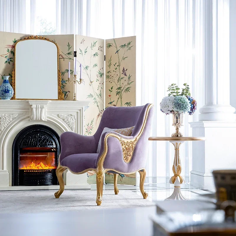 

French solid wood fabric leisure chair beech purple high-end single sofa