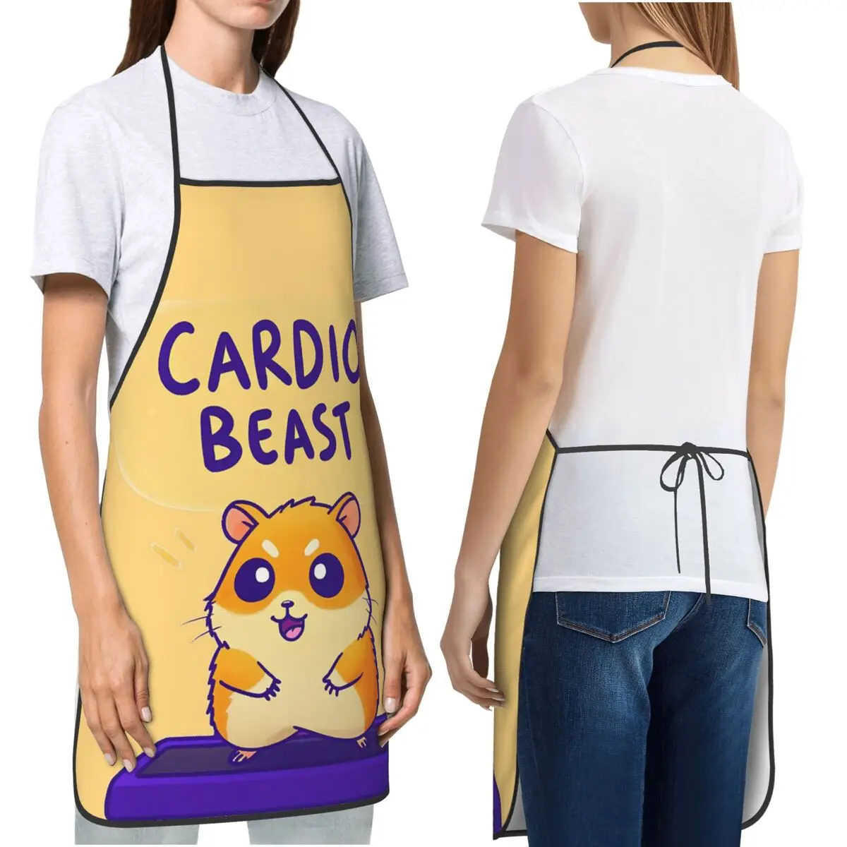 Cardio Beast Hamster Workout Sticker Aprons Chef Cooking Cuisine Tablier Bib Kitchen Cleaning Pinafore for Women Men Painting