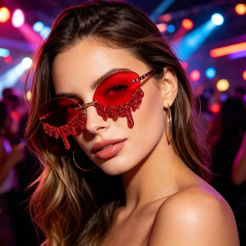Gafas de sol decorativas con diamantes de imitación en forma de lágrima sin montura para fiestas y bailes, gafas de moda, accesorios para gafas de sol para la playa y discotecas