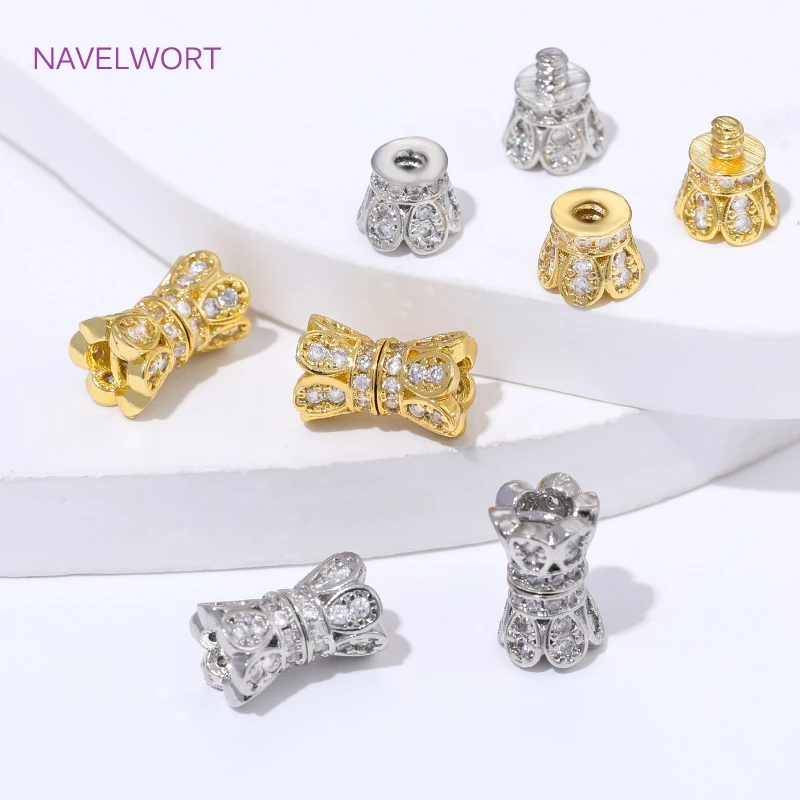 14K Gold Plated Inlaid Zircon Spiral End Clasps Fastener,Brass Connector Clasps For Jewelry Making Supplies,Clasp For Bracelet