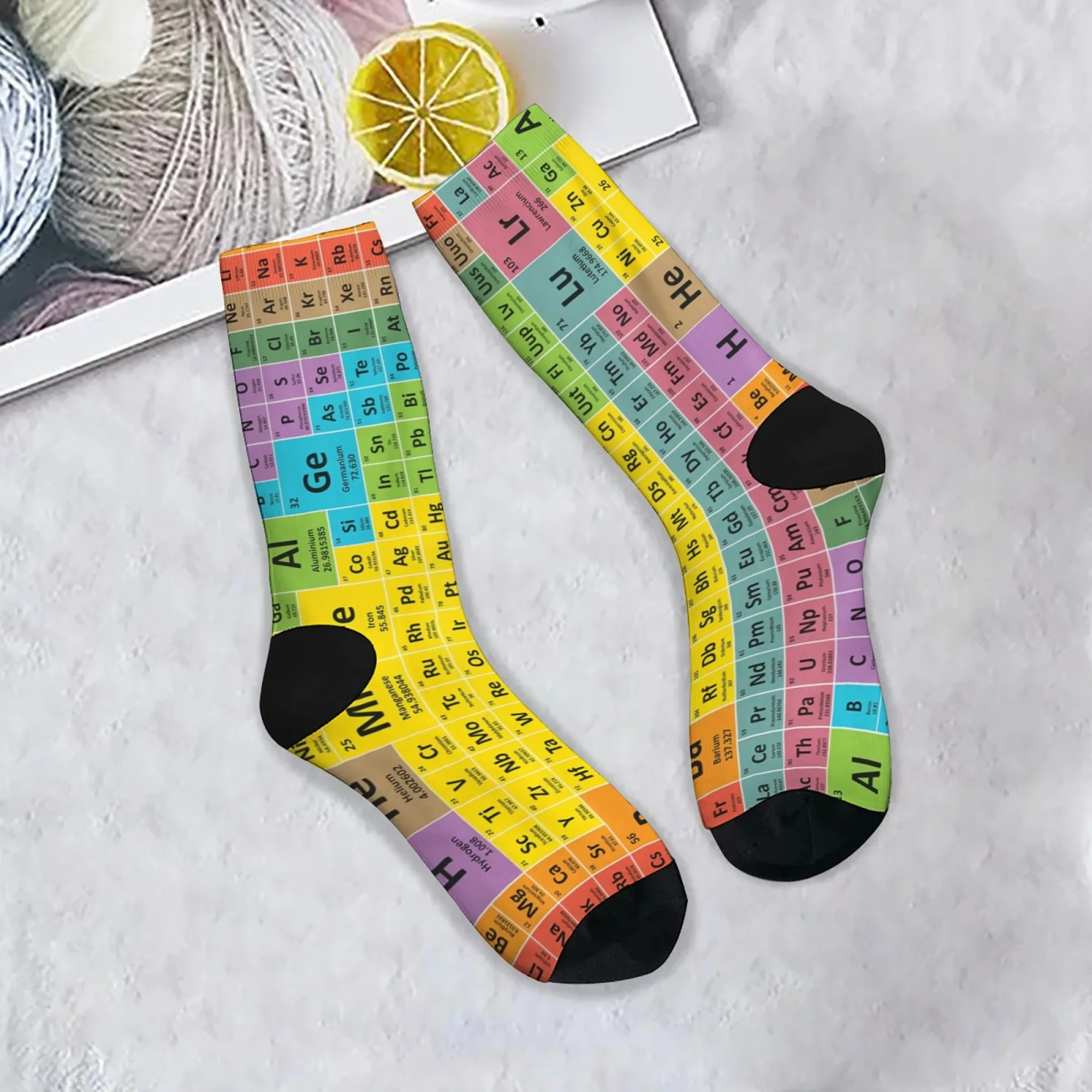 Novità Calzini da uomo con elemento di tavola periodica colorata Durevole Comodo per gli sport all'aria aperta Divertimento Idea regalo Giocoso Traspirante