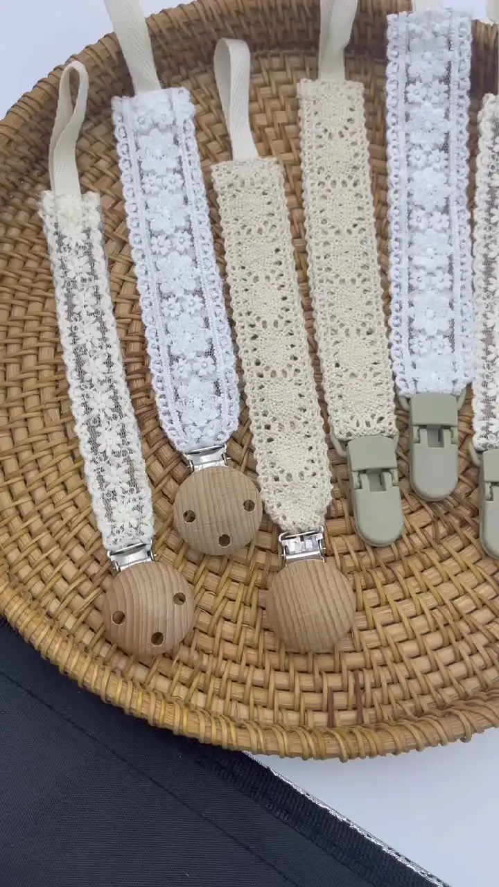 Lace Baby Pacifier Clip Chain Trendy Cloth & Plastic Pacifier Holder Teether Toy Clip for Preventing Nipple Loss