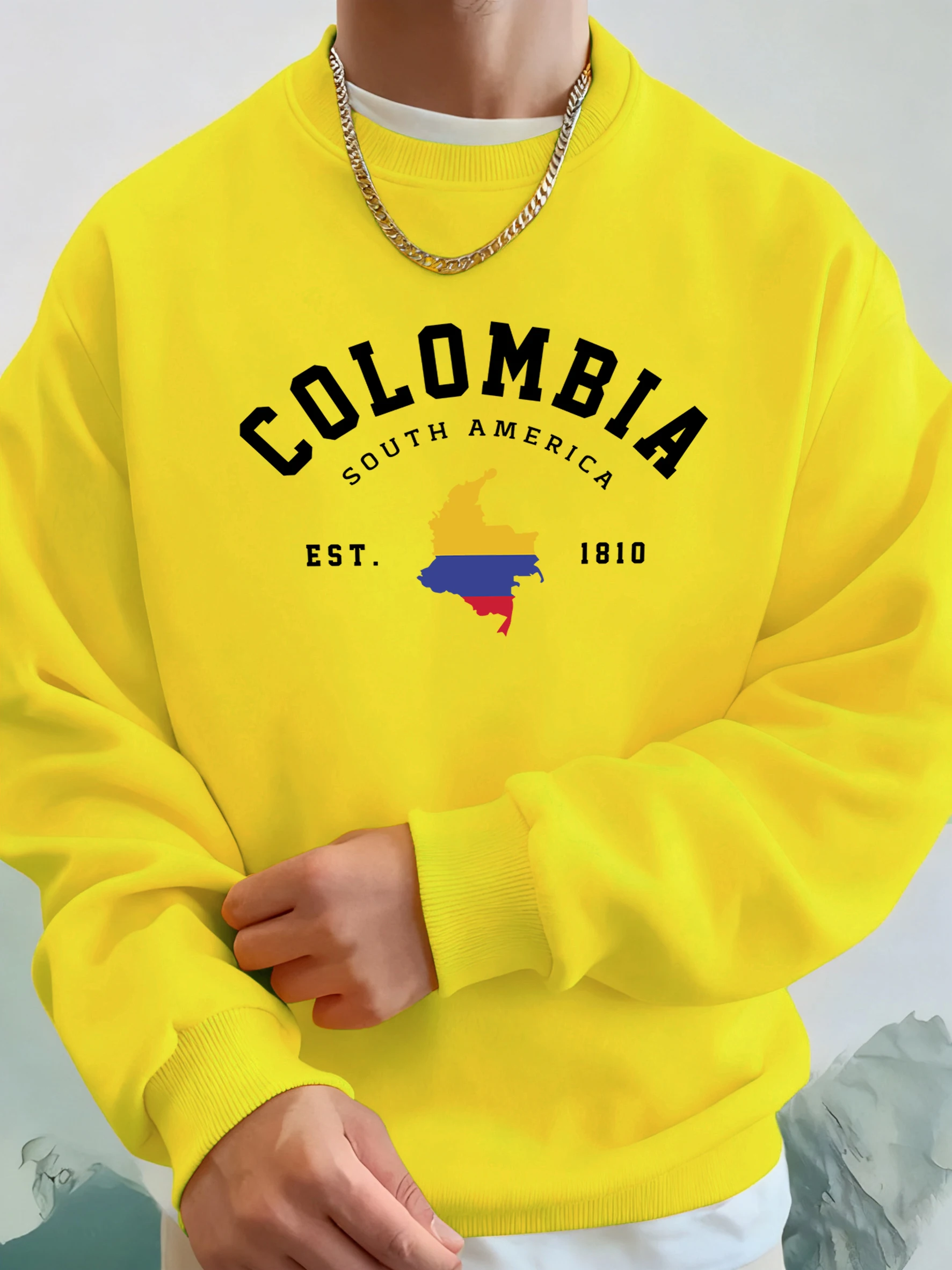 Colombia América del Sur Est 1810 estampado hombre ropa de calle informal suelta deporte suave Sudadera con capucha cómoda sudaderas de calle ropa cálida de moda