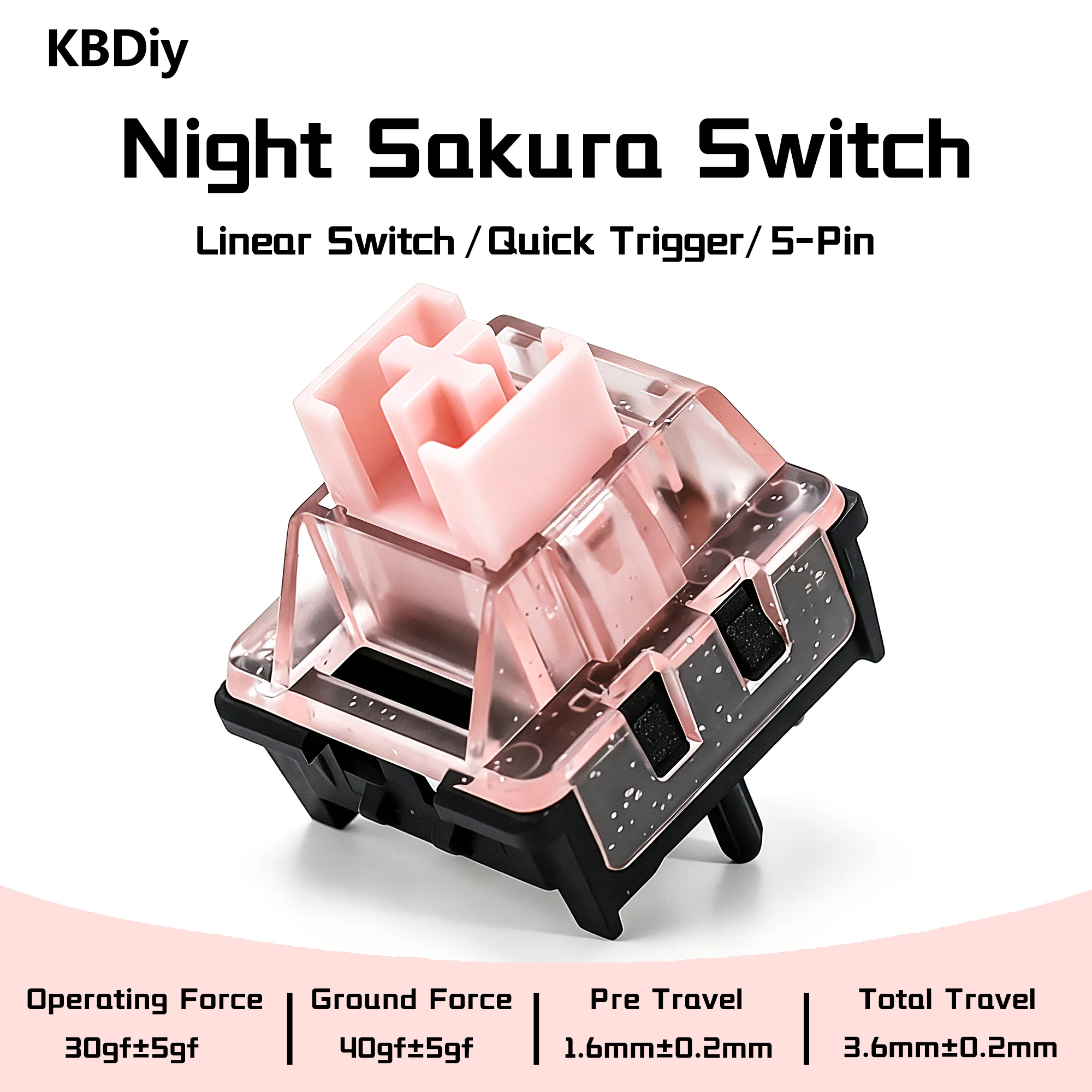 KBDiy Night Sakura Schalter Glitzer Pink 30gf 5-Pin Linear Creamy Switches POM PC für Custom DIY 60% Gaming Mechanische Tastatur