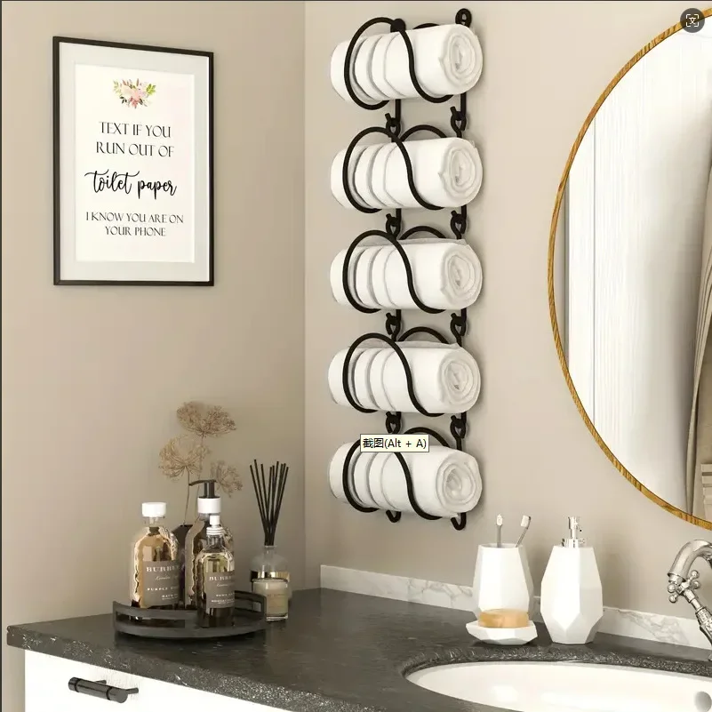 

Multifunctional Portable Towel Storage Rack Wall Mounted Hanger Storager Space-Saving Towel Organizer Bathroom Decor
