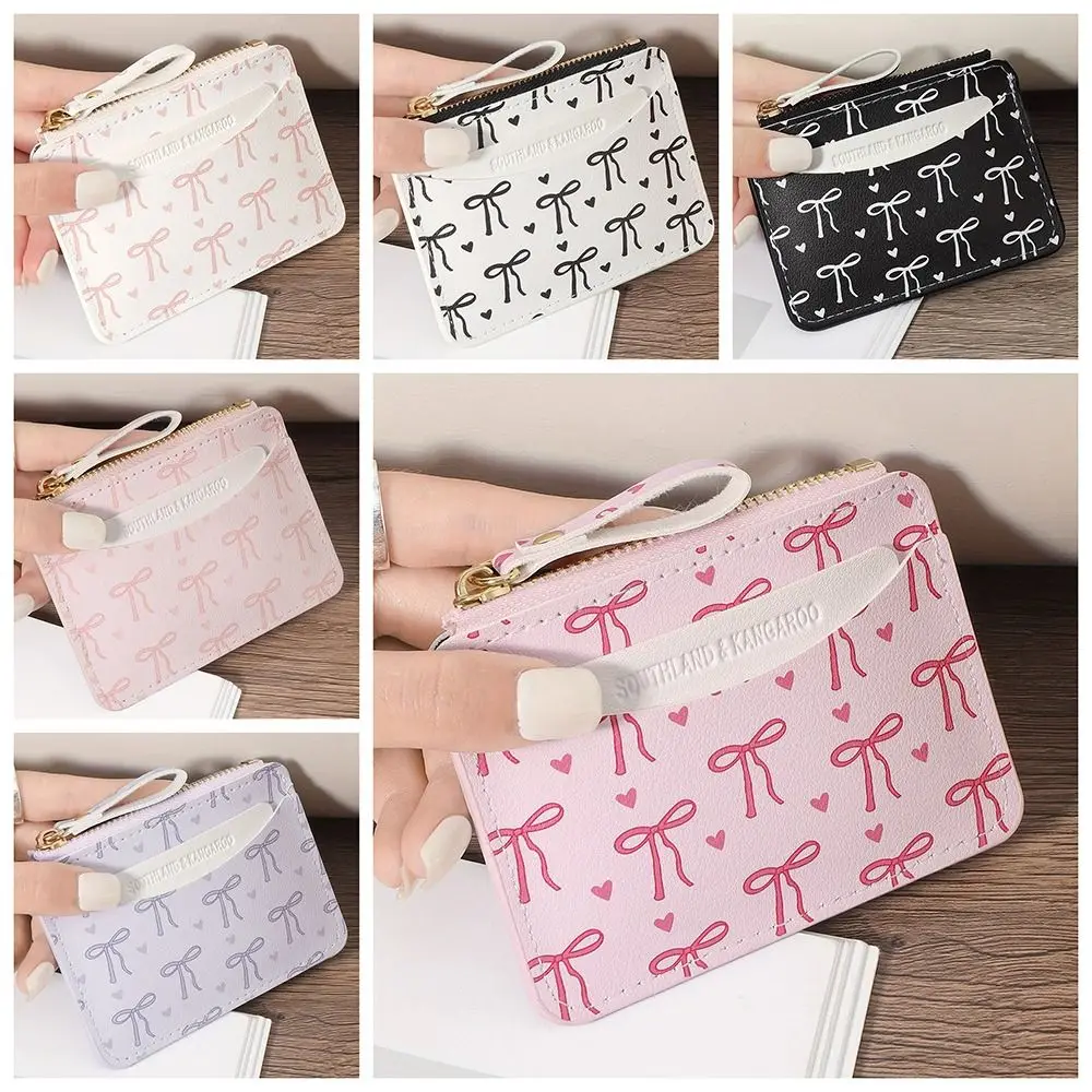 Fashion PVC Credit Card Holder Slim Roomy Zipper Wallet Cute Bow Portable Coin Purse for Women Girls
