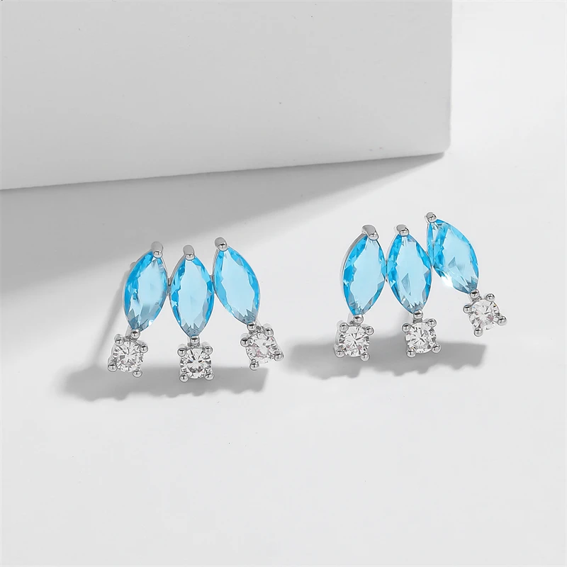 UILZ Stylish Blue Geometric Earrings For Women Glaring Cubic Zircon Earring Anniversary Wedding Party Jewelry