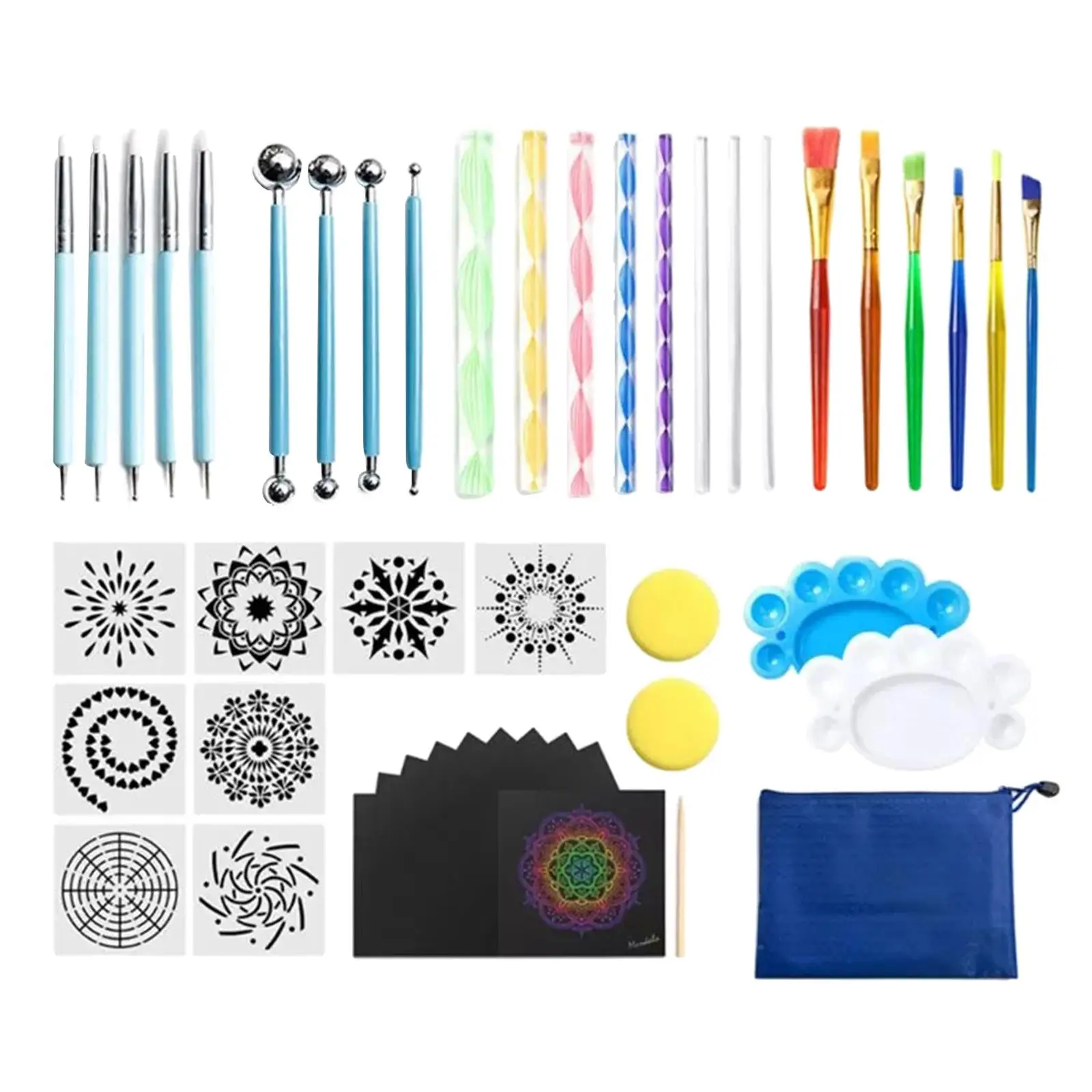 Art Supplies for Mandala Dot Painting Tools Kit with Stencils Acrylic Rods Brushes and Palette Bag for Stone Canvas DIY Craft