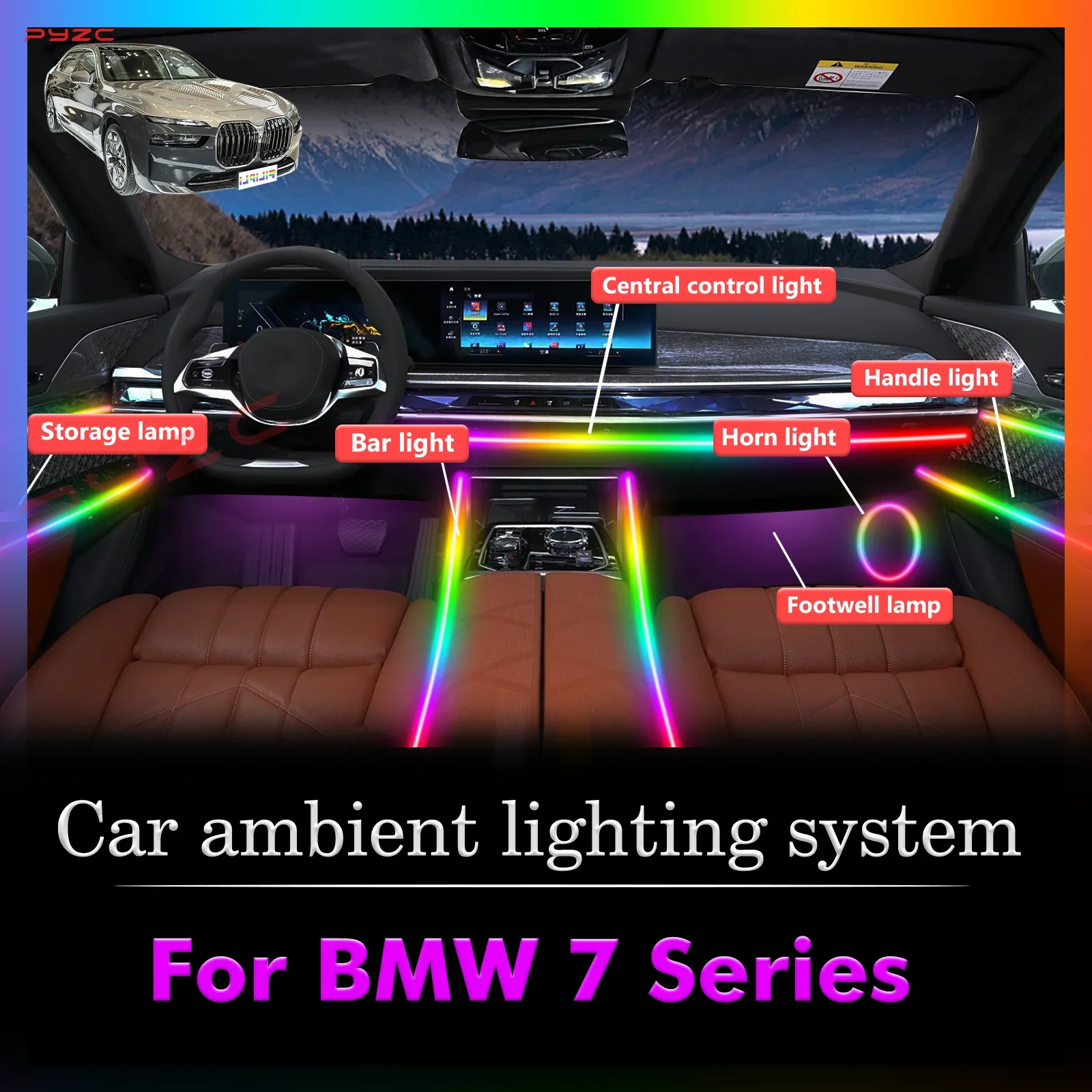 

For BMW 7 Series Smart Remote Control Car Interior Ambient Light RGB 64 Colors LED Energy Saving Efficient Lamp Kit
