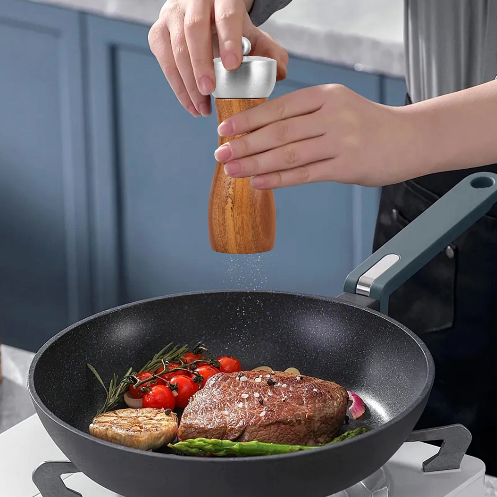 

Manual Pepper Salt Container Lid Mini Ratchet Wooden Design Adjustable Ceramic Use Grinders