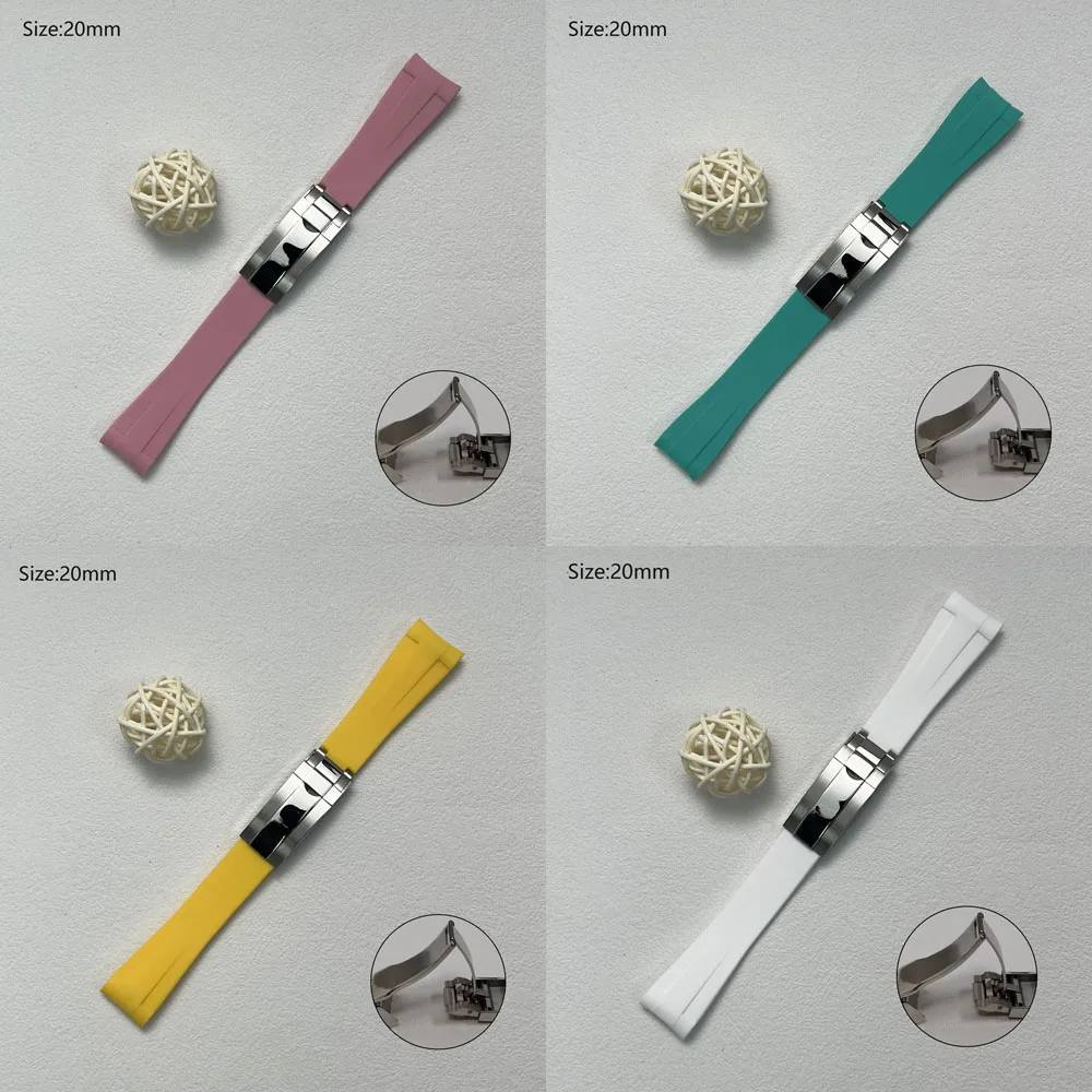 حزام مطاطي للرجال مقاس 20 مم مع مشبك أمان قابل للطي لاستبدال ملحقات علبة الساعة مناسبة لساعة الغوص أو ساعات الكوارتز VK63