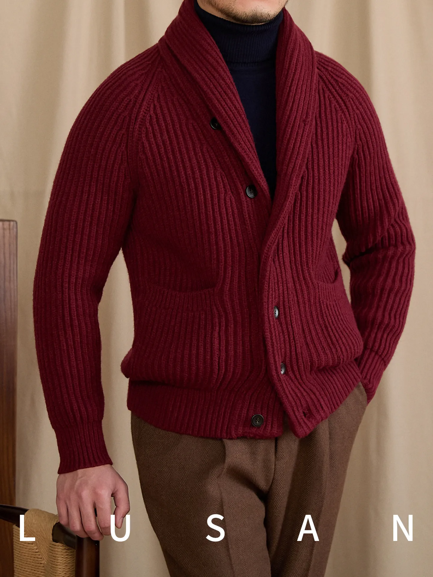 Heavyweight Chunky-Knit Shawl-Collar Cardigan for Men 2026 Winter England Vintage Casual Warm Trendy Commuter Sweater Jacket