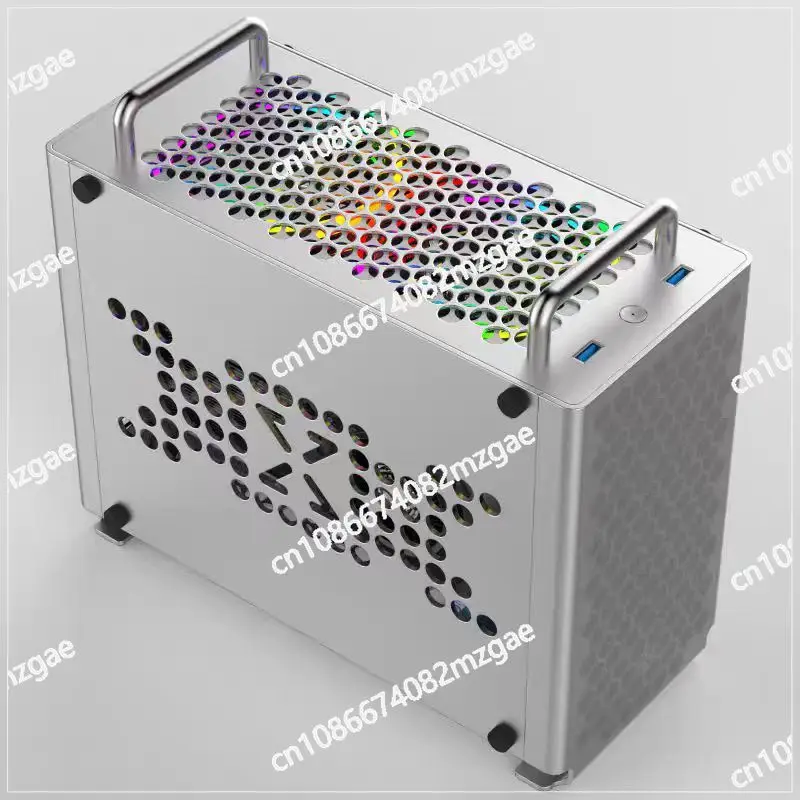 Portable Aluminum ITX Case , Mini ITX Computer Case Acrylic Side Panel Support SFX Power Supply Small PC Desktop Case