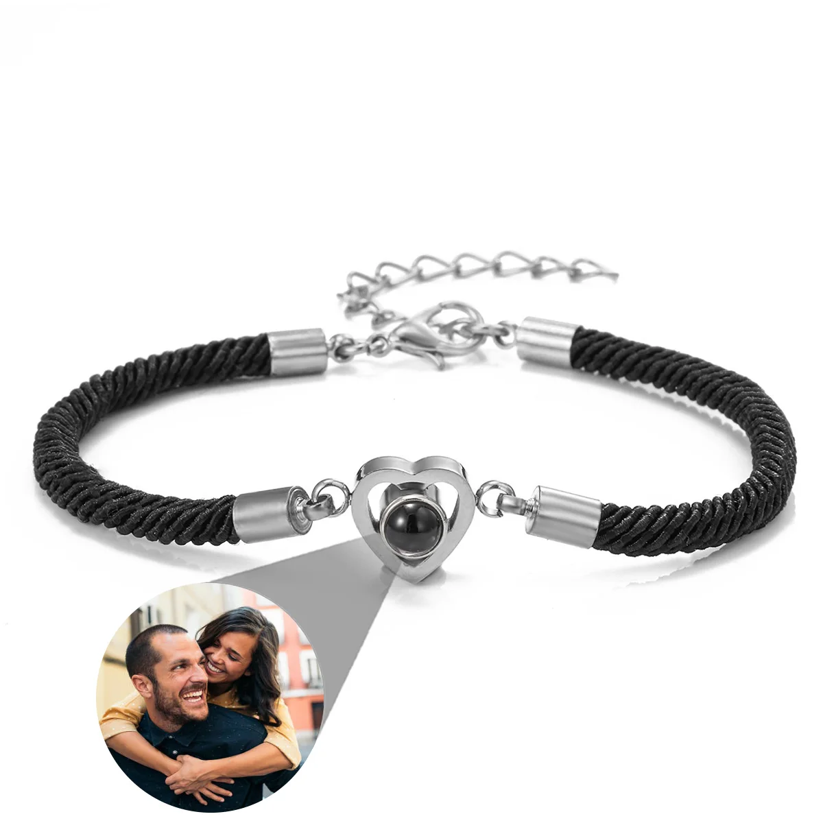 Bracelet de couple personnalisé avec photo de groupe, bracelet de projection de coeur personnalisé, cadeau de la fête des Léons pour petite amie