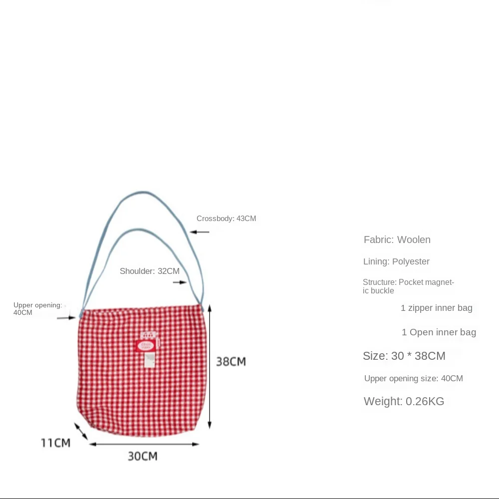 Casual filcowy damski plecak w czerwoną kratę codzienną dużą pojemność Crossbody torebka do noszenia torba na zakupy