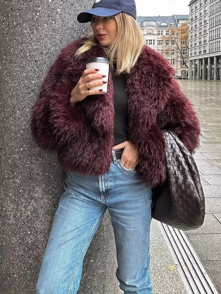 HH 2025 ファッション レディース フェイクファーコート 女性用 長袖 フロントスナップボタン 女性用アウターウェア シックなラペルカラー 厚手コート