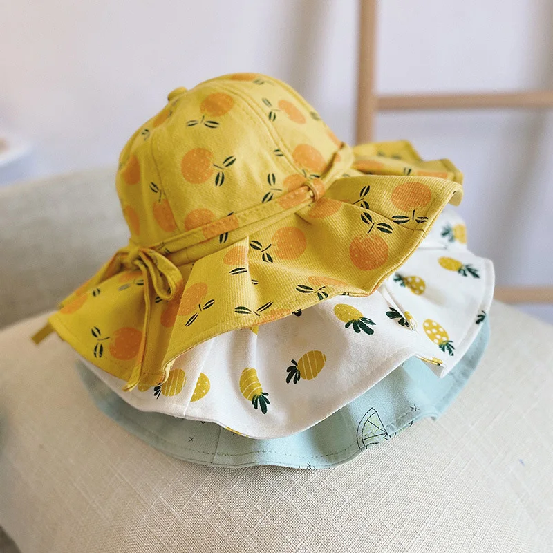 

2-7 Years Old Cute Summer Baby Girl Bucket Hat Print Outdoor Bowknot Kids Girl Sun Hat Children Intant Toddler Panama Beach Cap