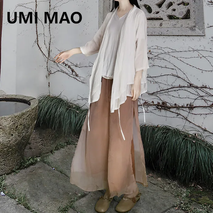 

UMI MAO новые брюки в китайском стиле дзен, крутые и струящиеся, неэластичные, широкие брюки, свободные универсальные прямые брюки для женщин