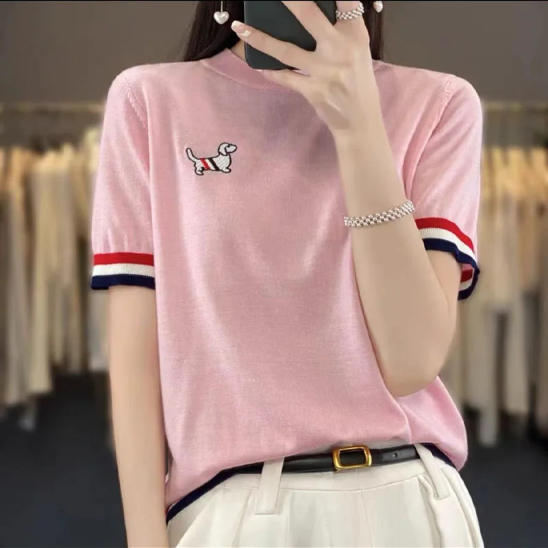 2024 Spring/Summer T-shirt, knitted sweater, short sleeved women's short sleeved women's knitted T-shirt, women's summer top