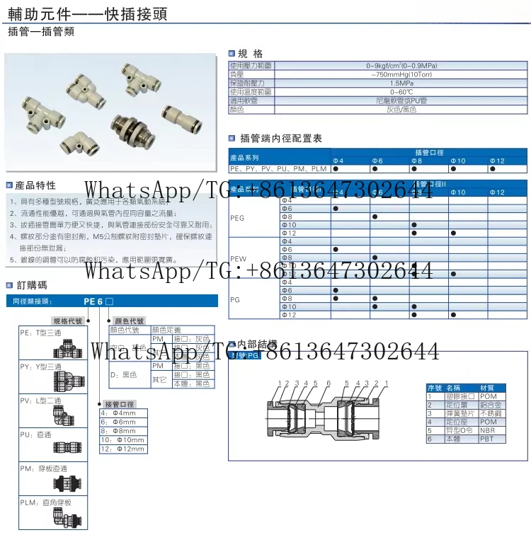 100PCS spot original, equal diameter straight through quick connector PU4 PU6 PU8 PU10 PU12