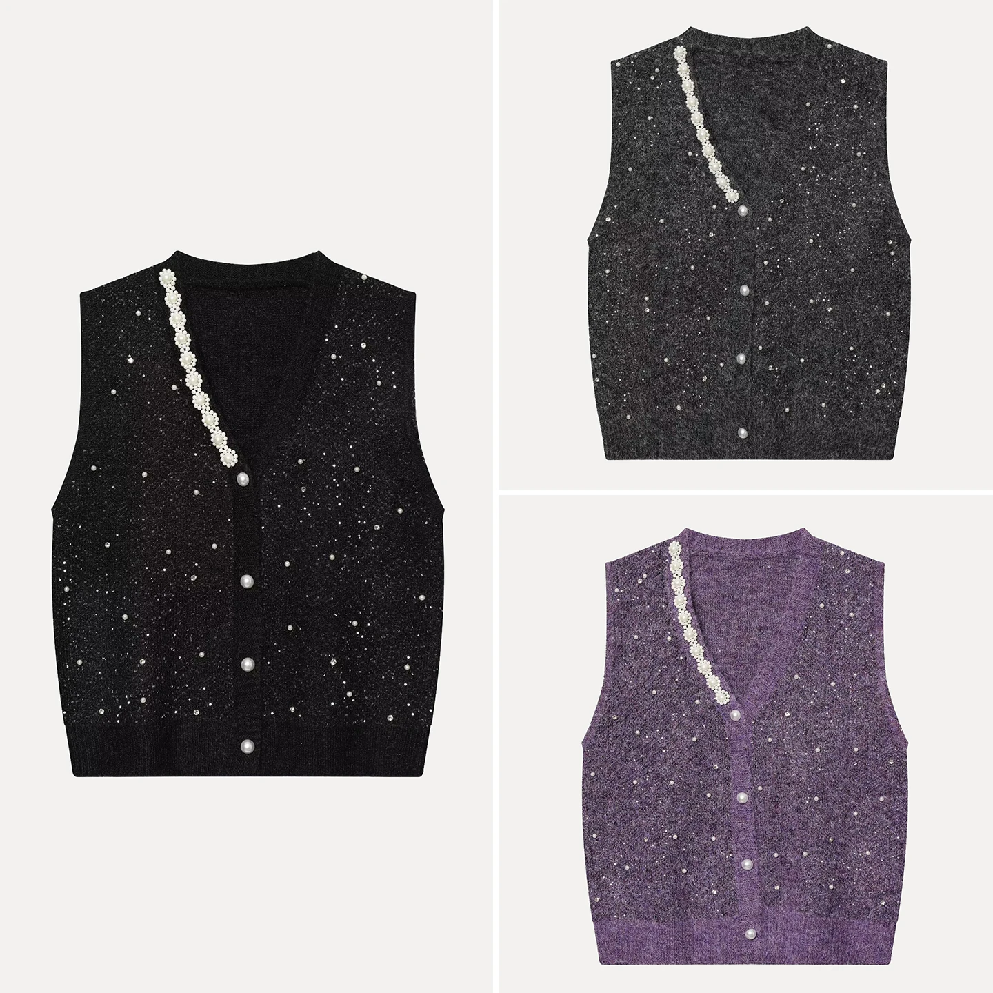 

Women's Fashion V-neck Sequin Vest 2026 Spring Commute Personality Matching Top Short Length Outerwear ZADATA Brand