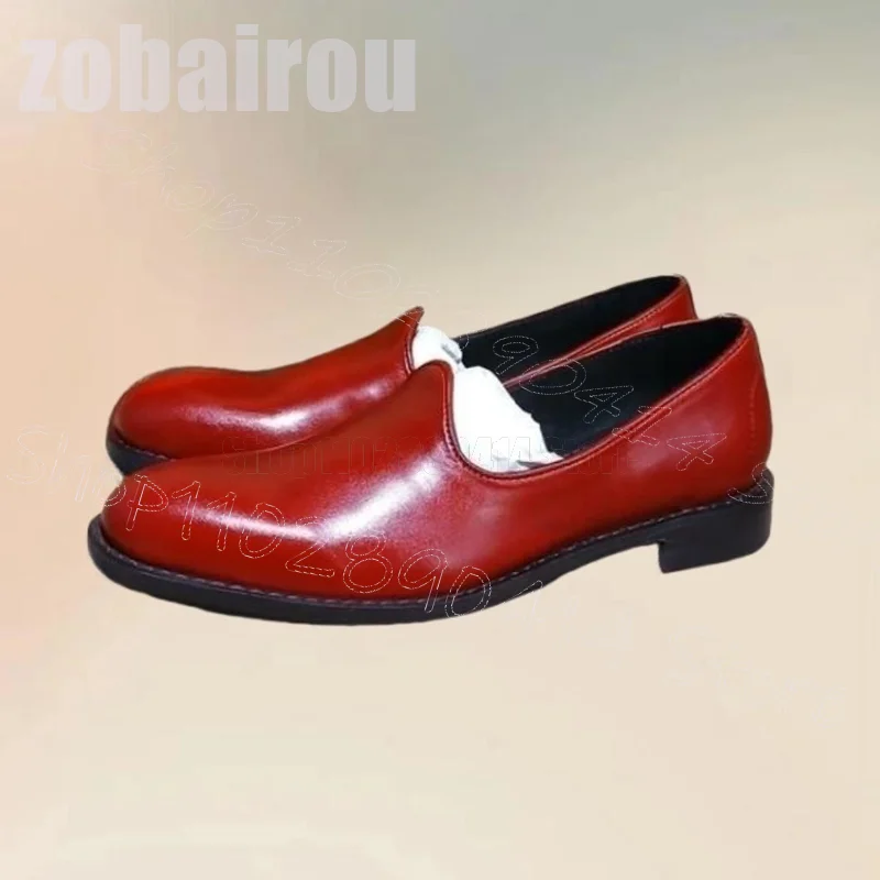 

Red Round Toe Black Sole Matte Leather Loafers Fashion Slip On Men Shoes Luxurious Handmade Party Banquet Office Men Dress Shoes