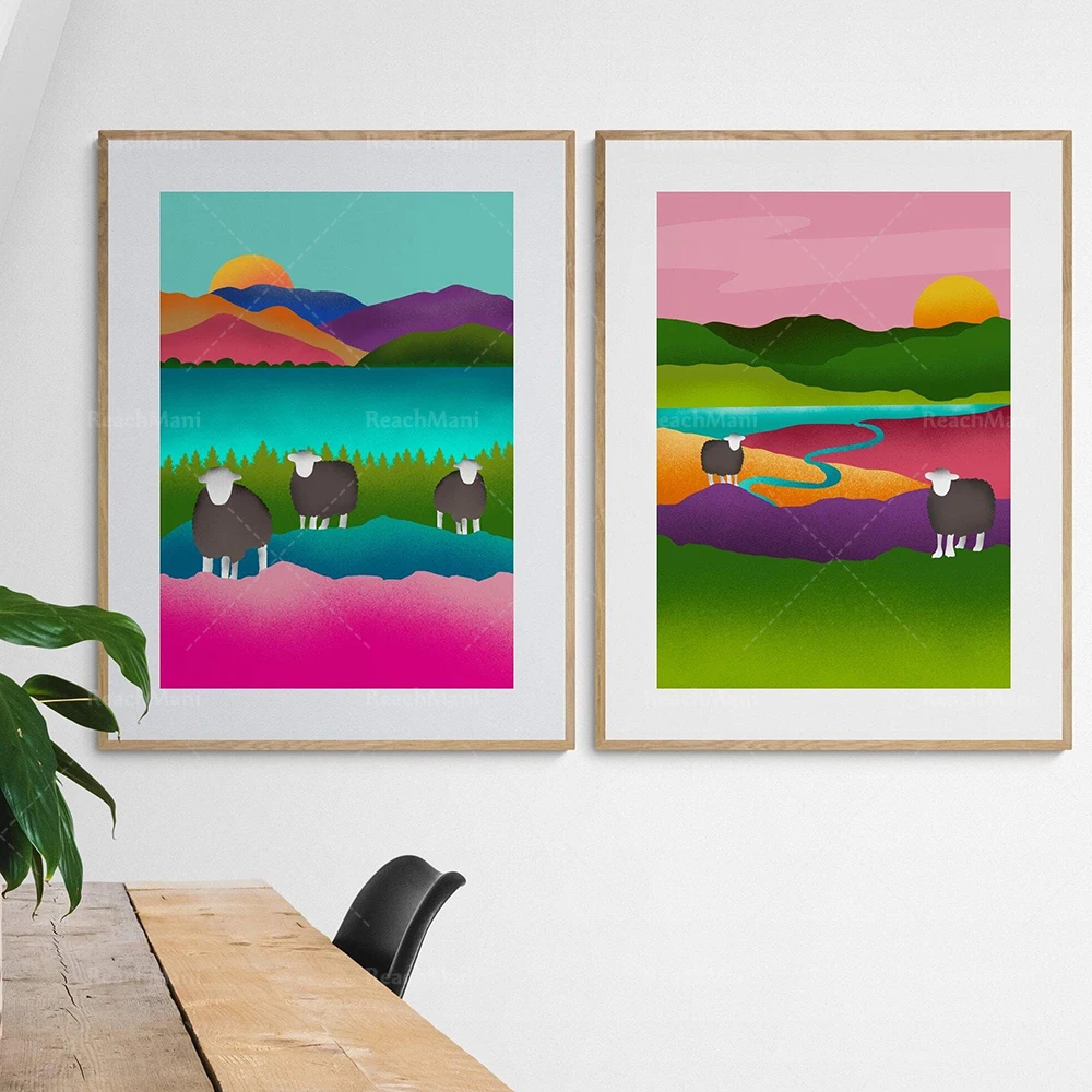 Lake District - Herdy Sheep Prints. colorful wall art canvas print poster