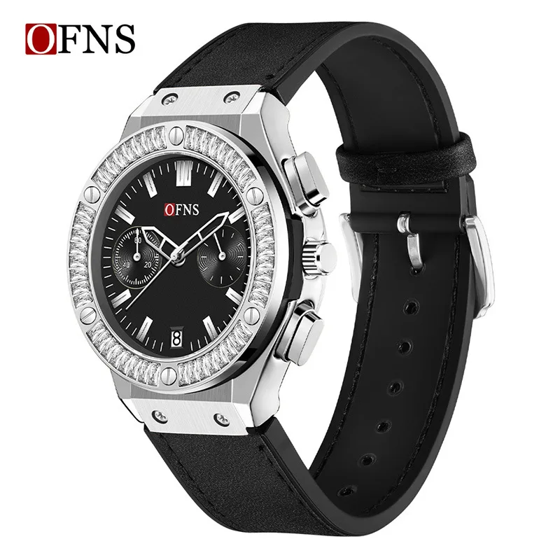 OFNS 1530 Reloj de cuarzo para mujer, cinturón con calendario, reloj de pulsera con correa de cuero único y simple a la moda para mujer