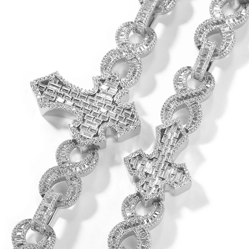 

Hip Hop 5A+ CZ Stone Bling Iced Out Big Cross Infinity Cuban Link Chain Necklace for Men Rapper Jewelry Gold Silver Color