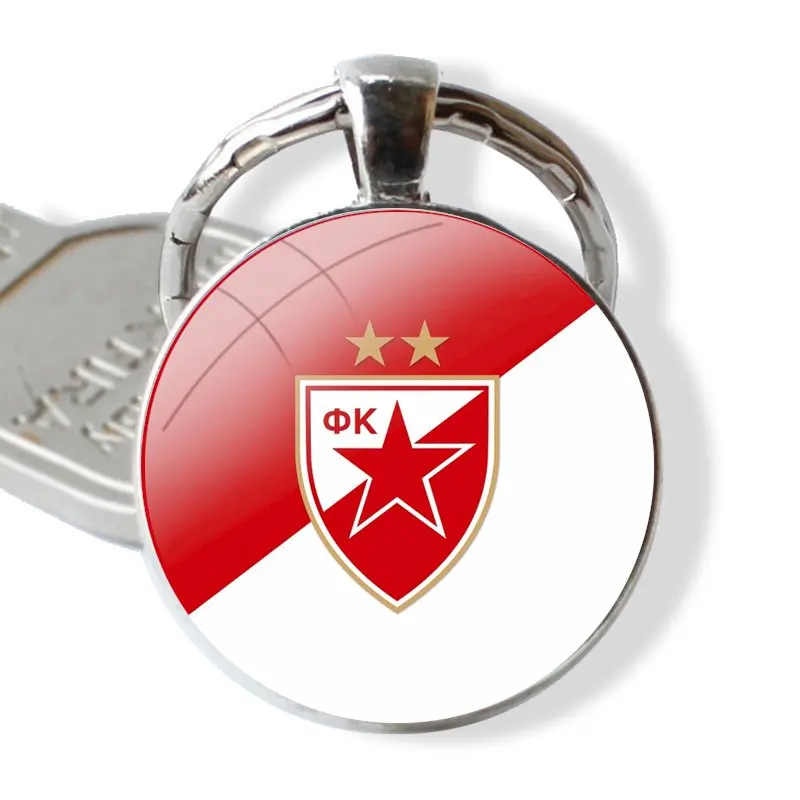 Fashion Creative Cartoon Design Keychain Handmade Glass Cabochon Key Ring Holder Pendant Key Chains Serbia FK Crvena zvezda