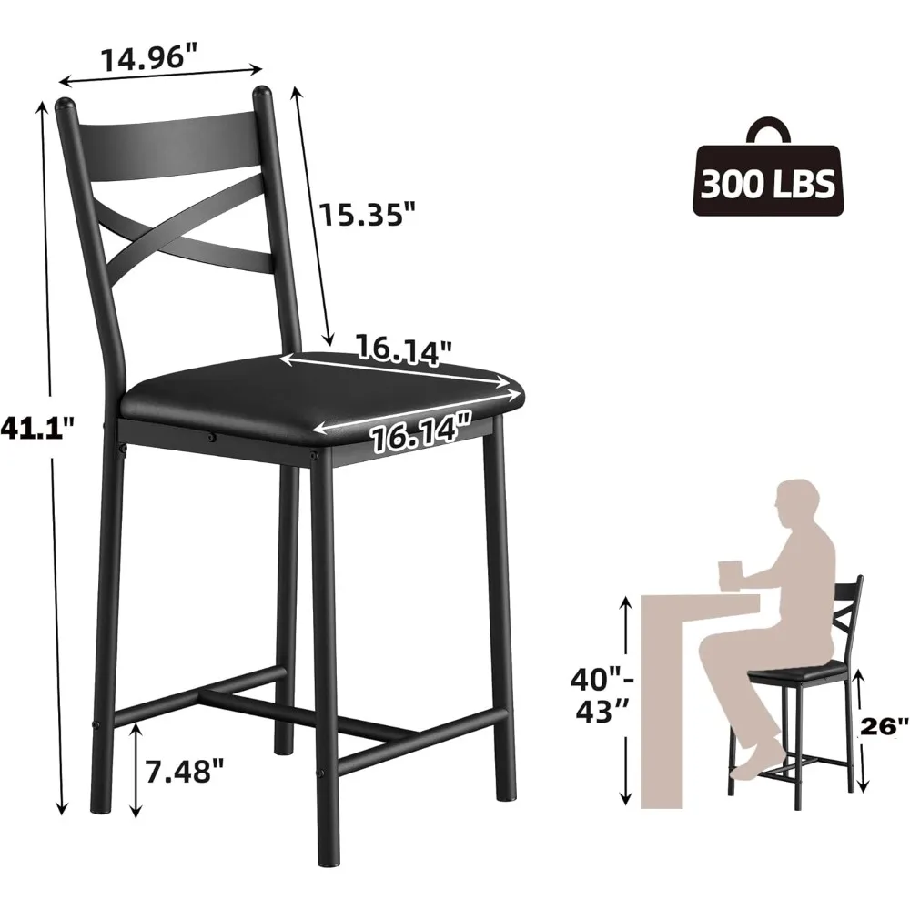 مجموعة مقاعد بار مقاس 26 بوصة مكونة من 4 قطع، كراسي بار منجدة مع ظهر، وسادة سميكة، مقاعد للبار ذات ارتفاع مضاد لجزيرة المطبخ #2