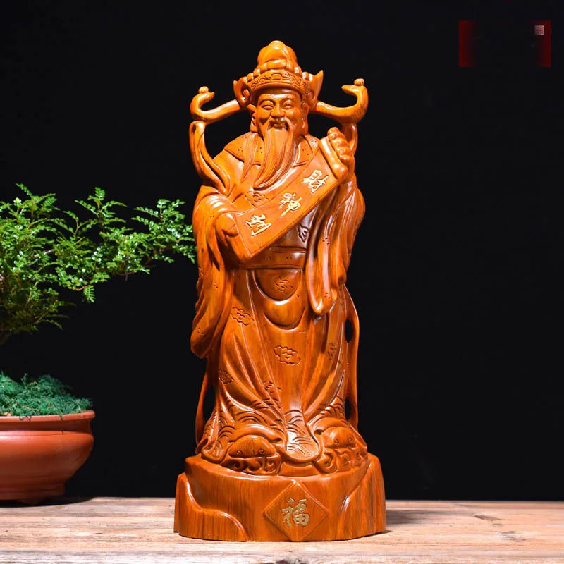 

Special Offer--30CM TALL- TOP GOOD Mascot # bring in wealth money God of Handmade Yellow pear wood carving statue