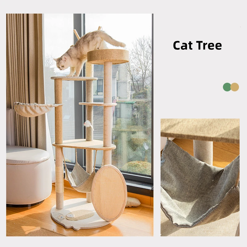 Cat Climbing Frame Large Integrated Tree Jumping Platform Sisal Cat Tower Claw Sharpener Things for Cats Beds and Furniture Toys