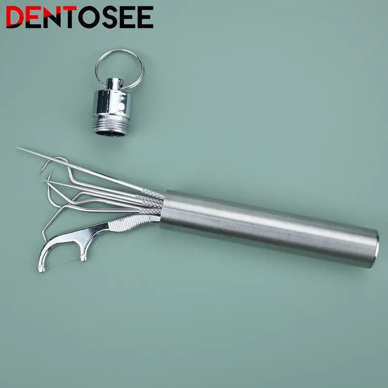 ステンレス製つまようじセット、歯間清掃、歯石除去、口腔清掃用、収納チューブ付き、再利用可能