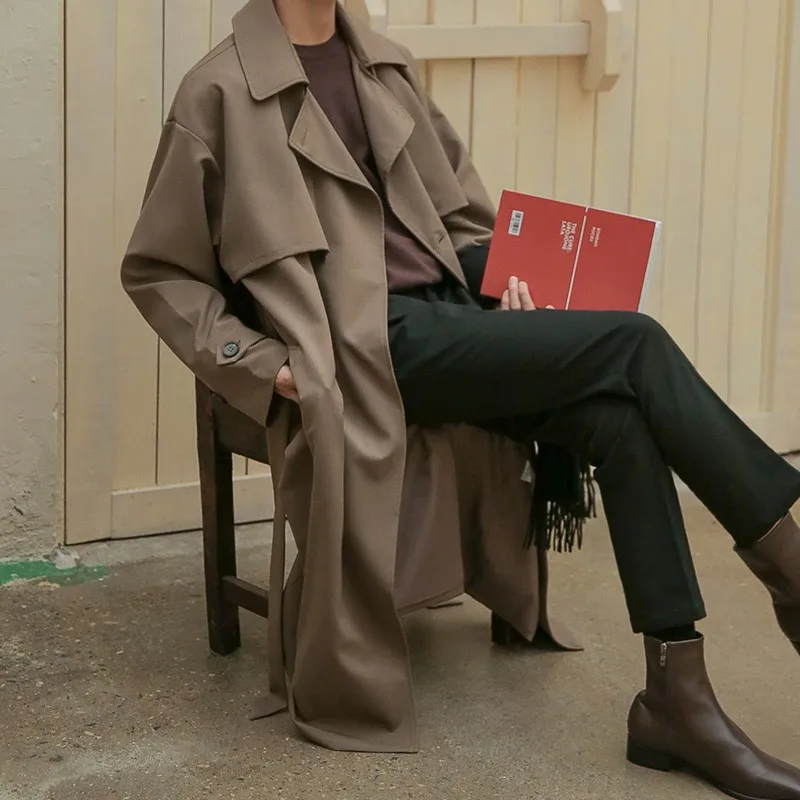 

Korean Sle Men's Mid-Length Casual Thiened Overcoat Autumn Winter Leisure Coat Double-Breasted England Sle Coat