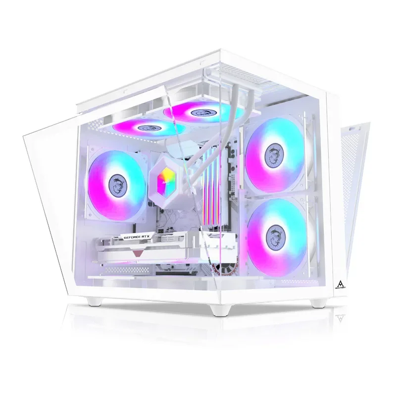 Esports games White topline steel glass side transparent sea view room Desktop console computer case matx case