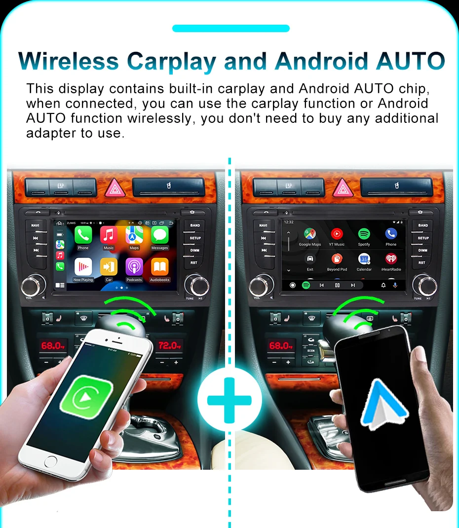 Android 15 Auto-Autoradio mit Wireless CarPlay Stereo für Audi A6 1997-2005, Bluetooth, 2-Din-Autoradio, Multimedia-Player, Navigation, Bildschirm, GPS, WLAN, 4G LTE – Detail 8