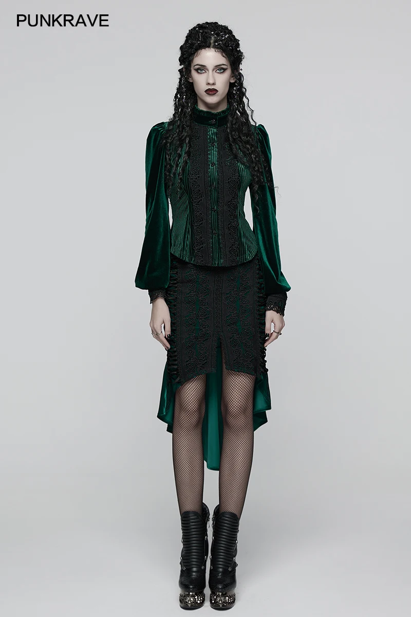 PUNK RAVE Damen Daily Goth Verschiedene Stoffe Gespleißt Schlank Stilvolles Hemd Rose Spitze Elegante Tops Retro Bluse 3 Farben