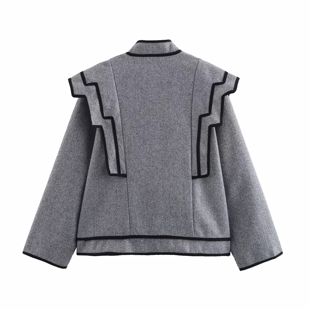 Dámská volná bunda s dlouhým rukávem, kulatým výstřihem v kontrastním stylu s malou vůní, jarní a letní nová - náhled 2