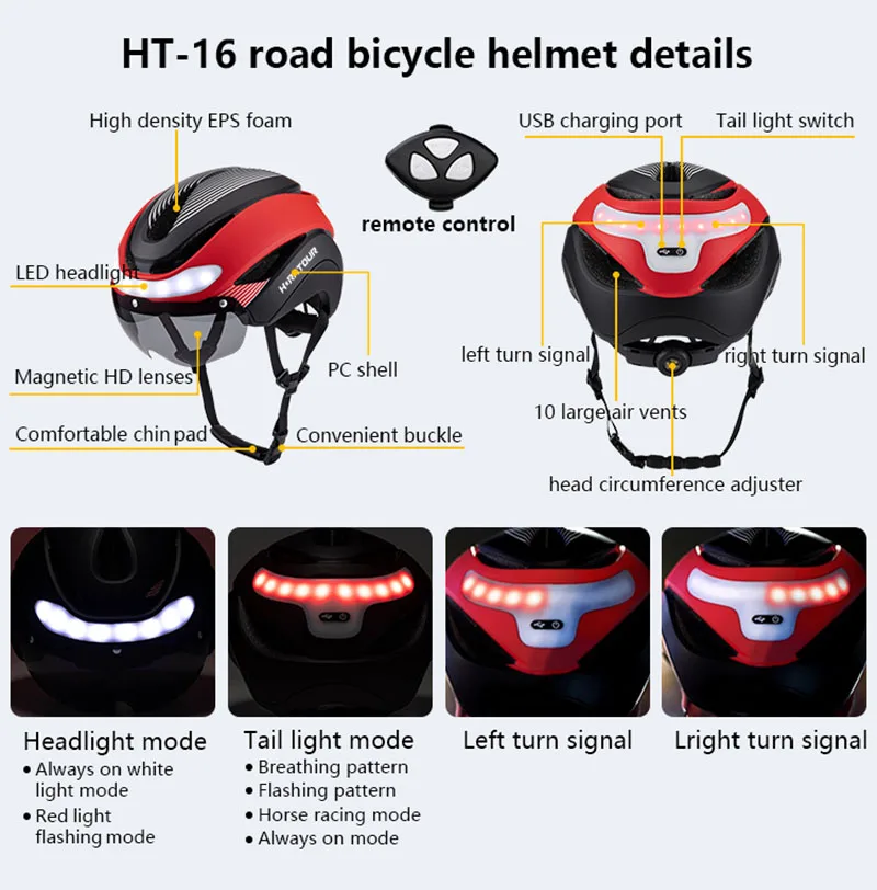 Horntour Neuer Fahrradhelm Rennradhelm mit LED für Männer und Frauen Outdoor-Sport Integral Geformt Leichtgewichtig – Detail 4