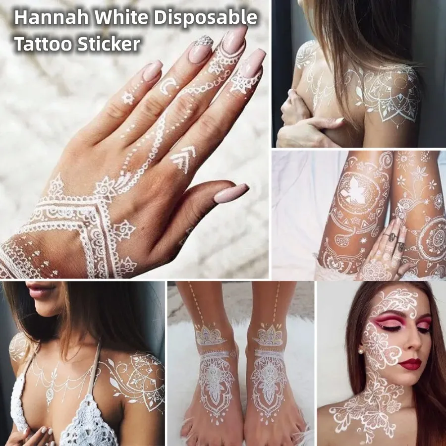 

1PC Elegant Lace Perfect for European and American Weddings and Bridal Parties Hanna Henna White Disposable Tattoo Sticker