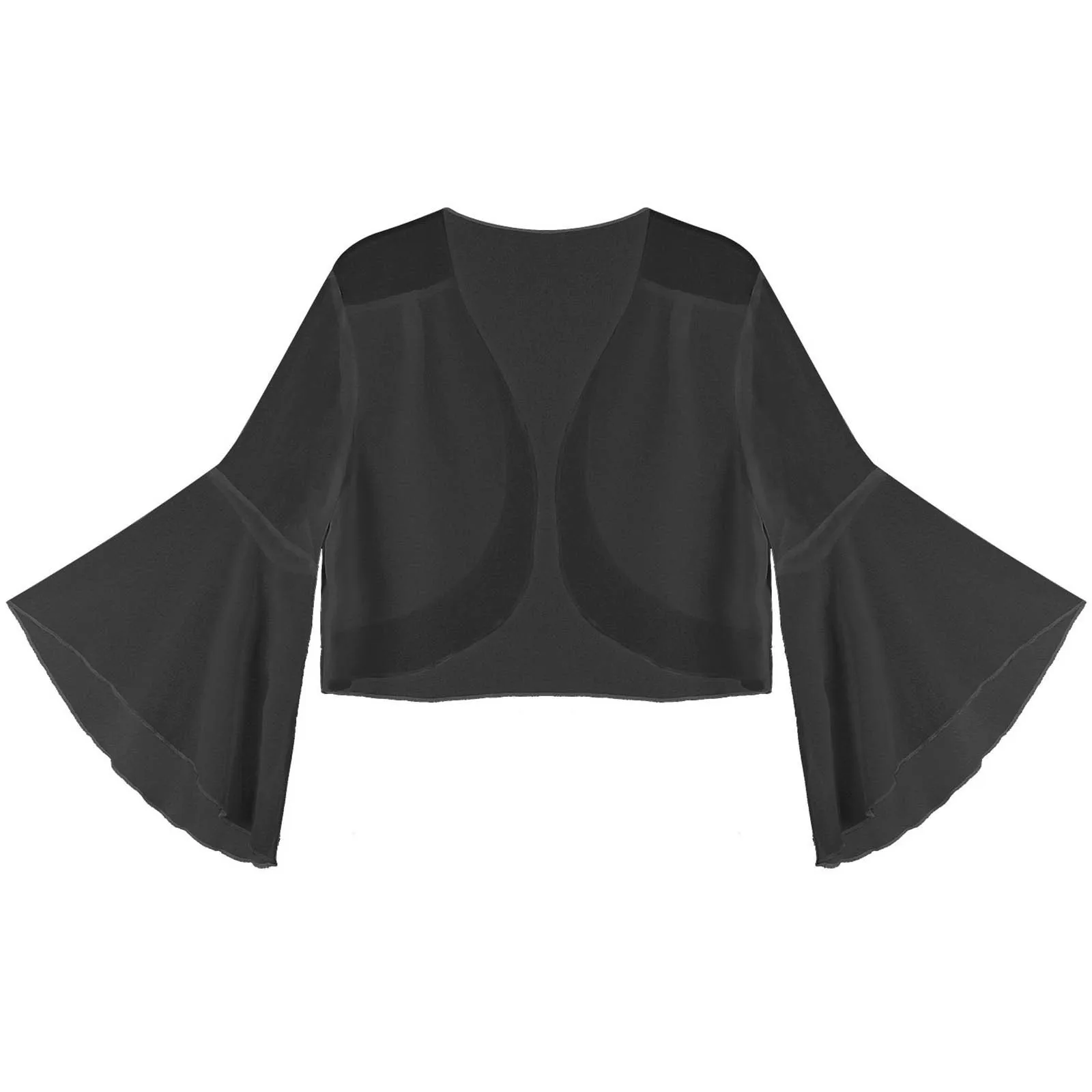 Womens Chiffon Cape Shawls Bell Sleeve Shrug Bolero Cardigan Elegant Short Cardigan Wraps Bridal Chiffon Shrug Tops Wedding Cape