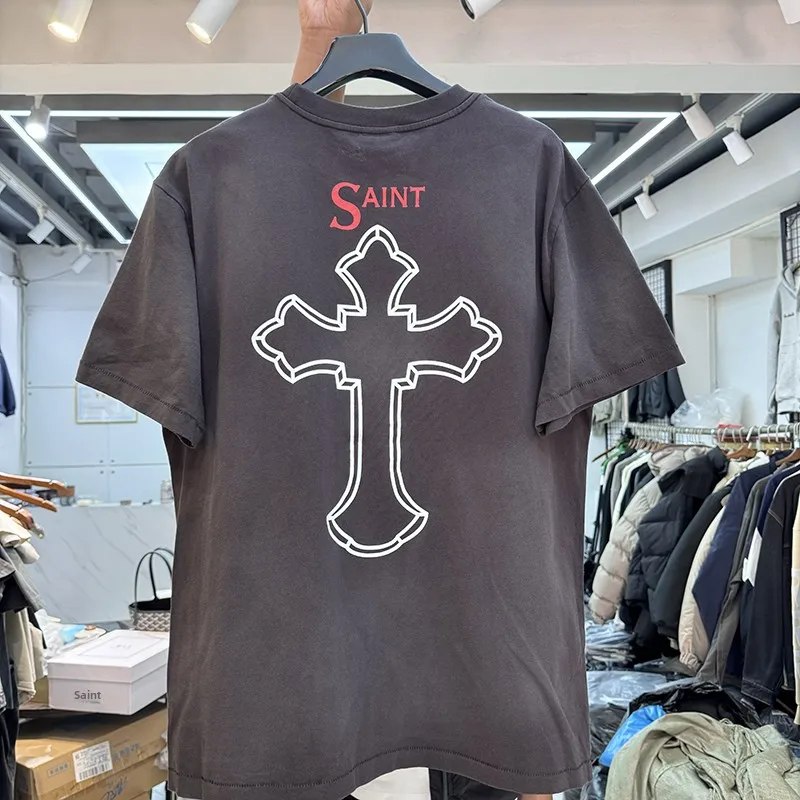 Washed Vintage American Rap Singer Portrait Print Heavyweight Men's Loose Fit Short Sleeve T-Shirt Youth Fashion Summer Top