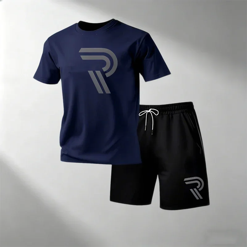 Men's Casual Fitness Two Piece Set Short Sleeve T-Shirt + Shorts Breathable Quick Dry Running Gym T-Shirts Sets Hot Sale view 5