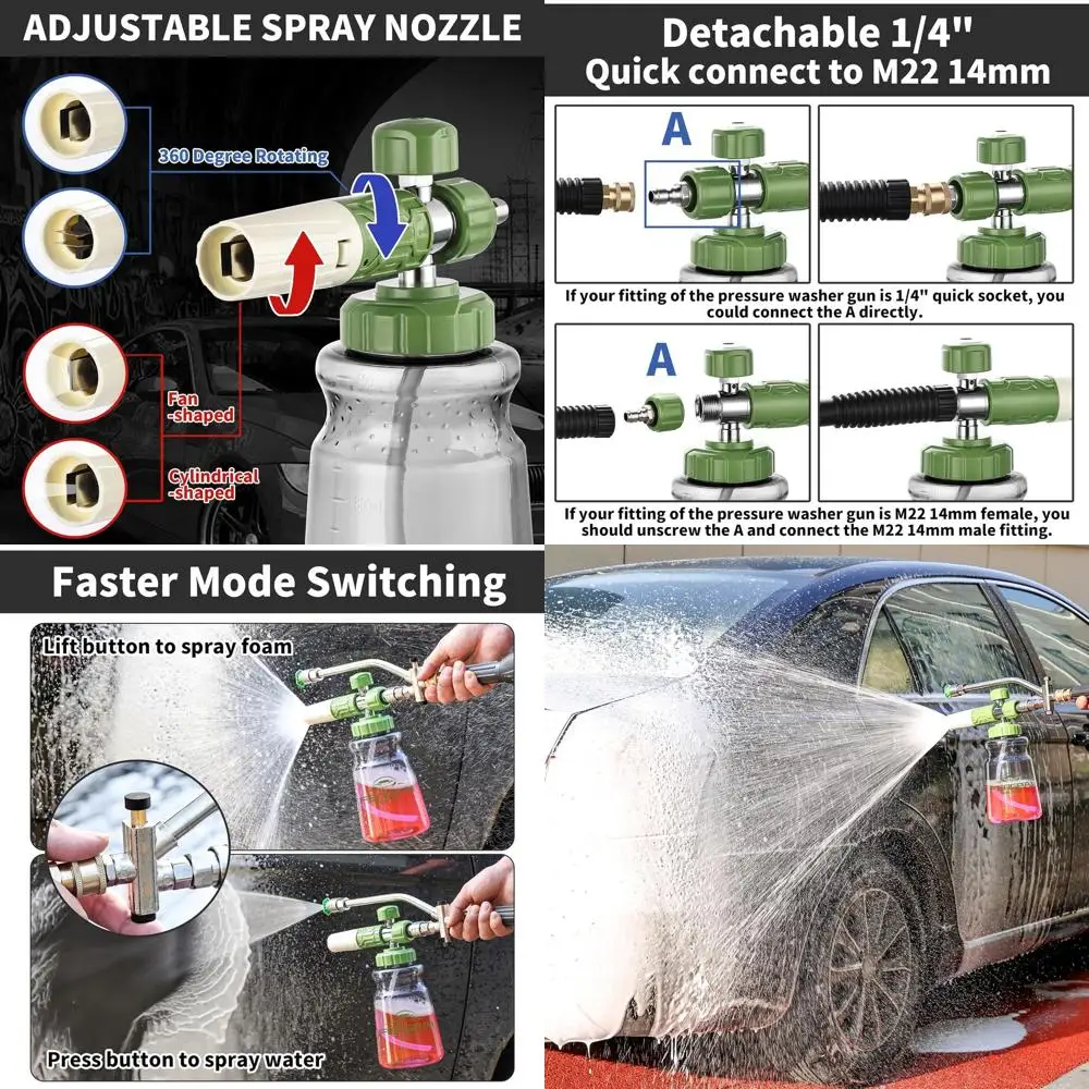 

Pressure Washer Foam Cannon Dual-Connector Accessory, 7 Power Washer Sprayer Nozzle, 1/4" Quick Connect Double Tip Attachment fo