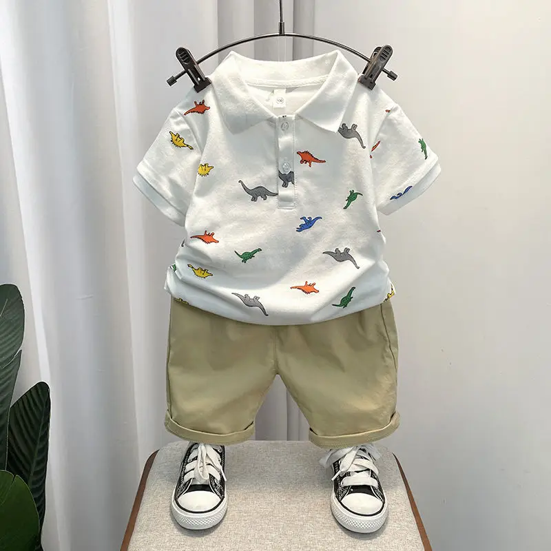 

Boys' Suit Summer 2022 New Dinosaur Clothes Children's Thin Summer Handsome Baby Polo Shirt Trendy Children's Clothing