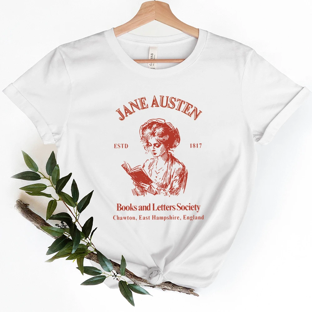 Books And Letters Society Reading Clothes Book Lovers Gift Print T-Shirts for Jane Austen Fans Tees Feminine Shirt Librarian Top