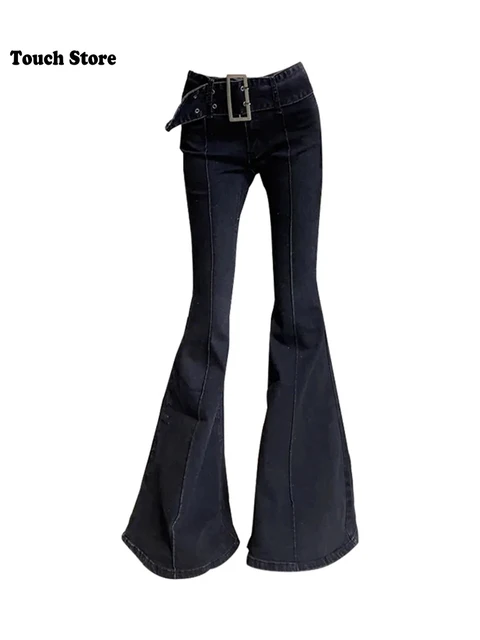 Kobiety Japoński Y2k Streetwear Harajuku Fashion Bell Bottoms Denim Pants Long Trousers 2000s Grunge Flare Jeans Gyaru Goblin Core