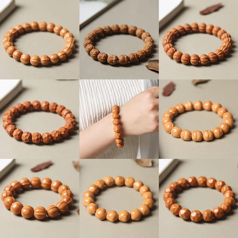 Natural Dragon Flame Monkey Head Walnut Carved Smooth Beads Bracelet Buddhist Rosary Handheld Accessory Handicraft Gift