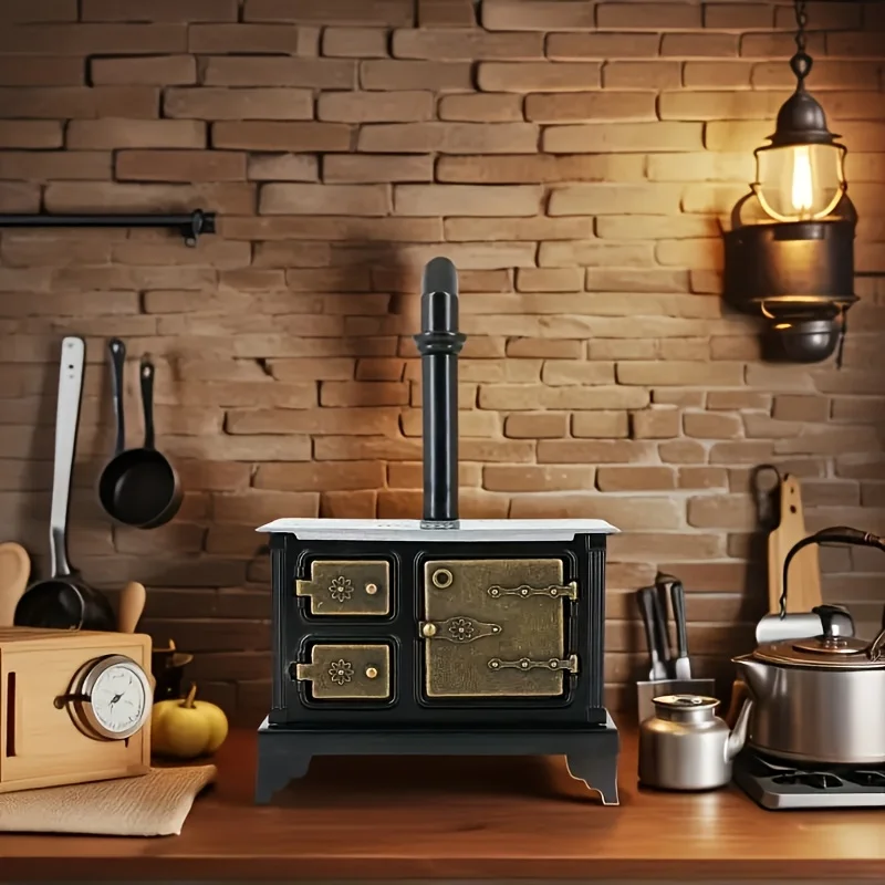 Abaodam Cute Cooking Table with Extended Chimney Style Iron Fireplace Model Dollhouse Furniture Christmas Easter New Year Gift